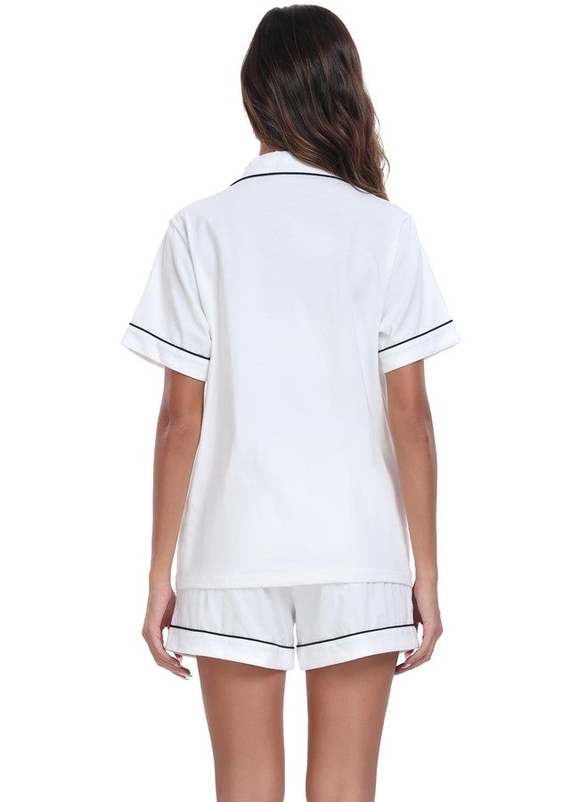 COLORFULLEAF Womens 100% Cotton Pajamas Set Short Sleeve Sleepwear Button Down Pjs Soft 2 Piece Lounge Set with Pockets S-XXL(White, X-Large) - Image 4